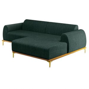 Sofá 255Cm 4 Lugares Com Chaise Direito Pés Gold Molino C-117 Linho Verde - Domi