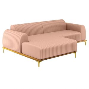 Sofá 245Cm 4 Lugares Com Chaise Esquerdo Pés Gold Molino C-105 Linho Rosê - Domi