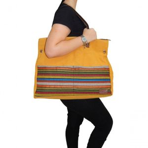 Bolsa Feminina De Lona E Tecido Jacquard Mostarda