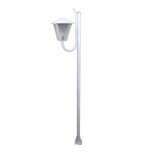 Poste Braço Curvo E Luminária Romana De Jardim Branco 300cm