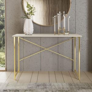 Aparador Estilo Industrial C/Pés Em Aço Dourado Off White