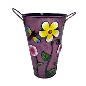 Balde Vaso Enfeite De Ferro C/ Alça Jardim Quintal Decoração