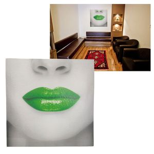 Quadro Labios Batom Verde Boca 40x40 Moldura Textura Decoraçao Quarto Sala Recepçao Enfeite Consultorio
