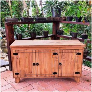 Balcão 3 Portas Tampo Madeira Maciça Plus 75x120x51 Móveis Rio Negrinho