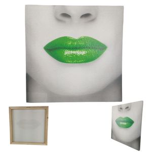 Quadro Boca Batom Verde Labio Textura Moldura 40x40 Decoraçao Sala Quarto Recepçao Consultorio Enfeite
