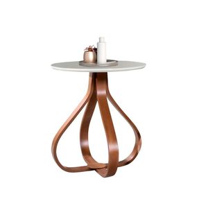 Mesa Lateral De Canto 70cm Castanho Com Vidro laca Off White