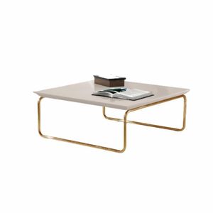 Mesa De Centro Munique 70x70 Cm Off White Com Base Dourada