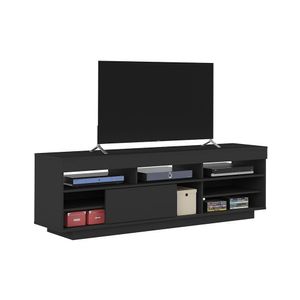 Rack Preto Para Tv Até 47" Pés Prateleira E Nichos