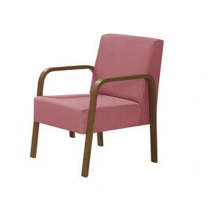 Poltrona Decorativa 1 Lugar Jade Braço Madeira Suede Rosa