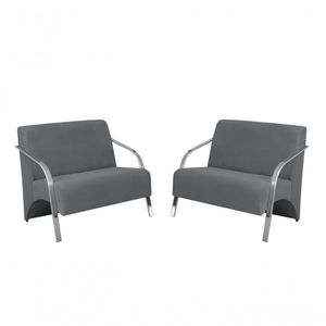 Kit 2 Poltronas 2 Lugares Braço Alumínio Suede Cinza