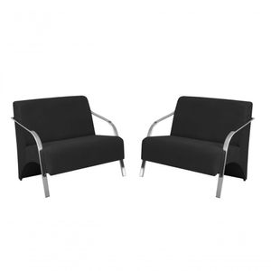 Kit 2 Poltronas 2 Lugares Braço Alumínio Suede Preto