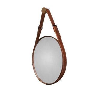 Espelho Decorativo Fine 55cm Com Alça Em Couro Cor:marrom