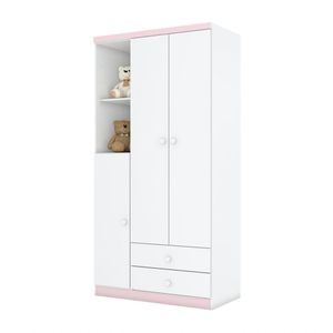 Guarda Roupa Infantil 03 Portas 02 Gavetas Henn Branco Ou Branco Com Rosa Chá
