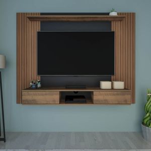 Painel Nevada Pinho Ripado C/ Preto Para Tvs De Até 75" 2 Portas