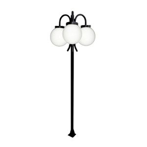Poste Luminária Glob Triplo Braço Baixo Preto 300cm