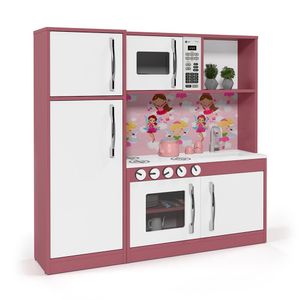 Cozinha Infantil Com Refrigerador Em Mdf Branco/Rosa