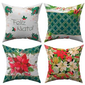 Kit C/ 4 Capas De Almofadas Natalinas Floral 45Cm X 45Cm