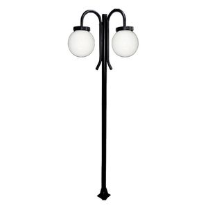 Poste Luminária Glob Duplo Braço Cima Preto 200cm