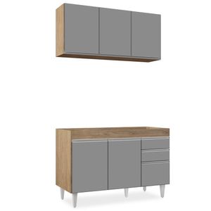 Armário Aéreo E Balcão Para Pia 120cm Castanho/cinza