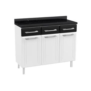 Balcão De Cozinha Topázio 3 Portas E 3 Gavetas C/tampo 105cm Branco/preto - Telasul