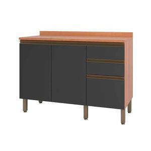Balcão De Cozinha Macadâmia 120cm 2 Portas 3 Gavetas Freijo/grafite - Telasul