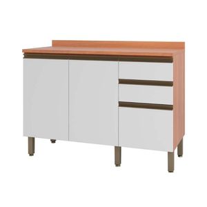Balcão De Cozinha Macadâmia 120cm 2 Portas 3 Gavetas Freijo/branco - Telasul