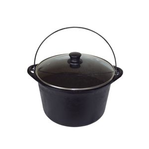 Panela Ferro Fundido Caldeirão Antigo Tampa Vidro 28Cm 6L