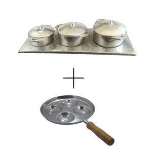 Kit Miniatura Caçarolas E Frigideira Multi-Ovo Frita 4 Ovos