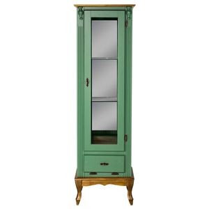 Cristaleira Vitrine Espelhada Antique Média 1 Porta 2 Prateleiras de Vidro 1 Gaveta 1079e Verde Chá