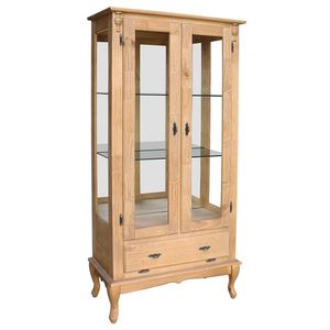 Cristaleira Vitrine Espelhada Antique Média 2 Portas 2 Prateleiras de Vidro 1 Gaveta Garapa Verniz