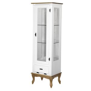 Cristaleira Vitrine Espelhada Antique Média 1 Porta 2 Prateleiras de Vidro 1 Gaveta 1079e Cera Clara