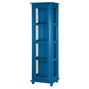 Cristaleira Torre Lateral Com 1 Porta de Vidro e 3 Prateleiras 108 Azul Céu
