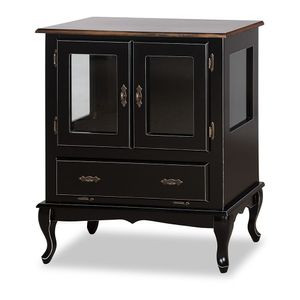 Cristaleira Antique Baixa Lateral Com 2 Portas de Vidro e 1 Gaveta 1004 Preta