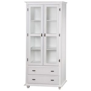 Cristaleira Antique Com 2 Portas de Vidro e 2 Gavetas 304 Cera Clara