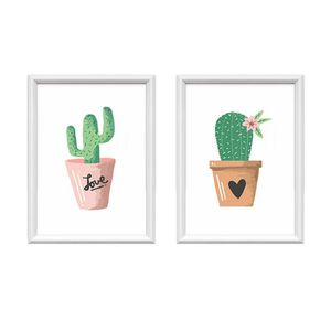Kit 2 Quadros Decorativos Cactos Minimalista 34x44cm