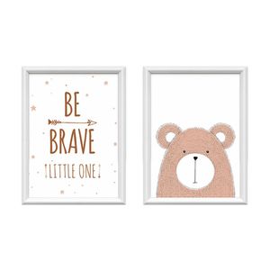 Kit 2 Quadros Decorativos Ursinho Be Brave 34x44cm