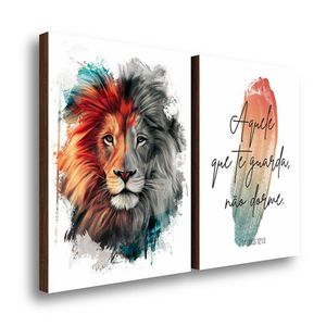 Kit 2 Quadros Decorativos Leão Pincelado Com Frase 50x70cm