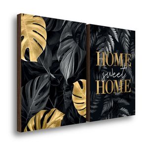 Kit 2 Quadros Decorativos Folhagem Home Sweet Home Black 50x70cm