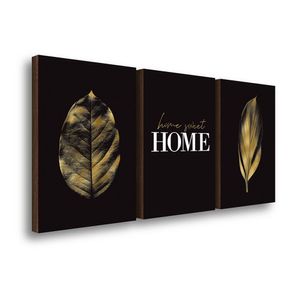 Kit 3 Quadros Decorativos Folhagem Home Ouro 40x60cm