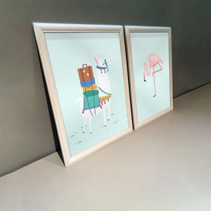 Kit 2 Quadros Decorativos Lhama E Flamingo 34x44cm