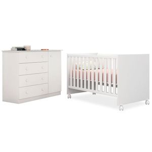 Quarto De Bebê Cômoda Helena E Berço Doce Sonho Branco