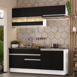 Armário De Cozinha Completa 200cm Branco/preto Glamy Madesa 07 Branco/preto