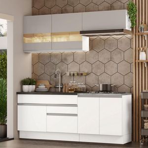 Armário De Cozinha Completa 200cm Branco/crema Glamy Madesa 07 Branco/branco/crema