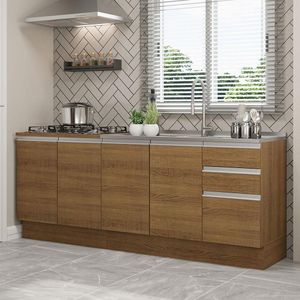 Kit Com 2 Balcões De Cozinha Madesa Glamy 4 Portas 3 Gavetas (sem Tampo E Pia) - Rustic Rustic