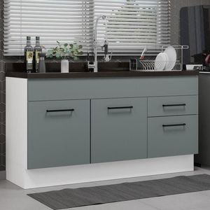 Balcão Gabinete De Pia Madesa Agata 150 Cm 2 Portas E 2 Gavetas (sem Tampo E Pia) - Branco/cinza Branco/cinza