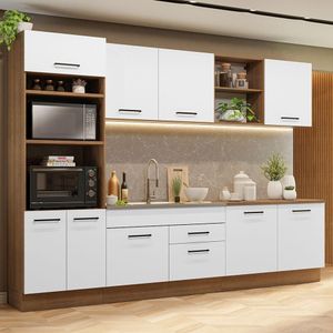 Armário De Cozinha Completa 310cm Rustic/branco Agata Madesa 02 Rustic/branco