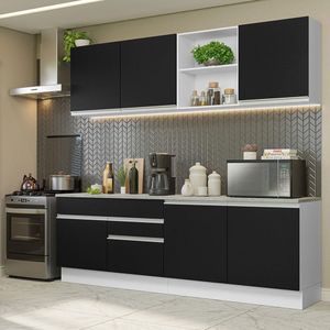 Armário De Cozinha Completa 240cm Branco/preto Glamy Madesa 06 Branco/preto