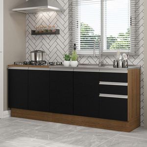 Kit Com 2 Balcões De Cozinha Madesa Glamy 4 Portas 3 Gavetas (sem Tampo E Pia) - Rustic/preto Rustic/preto