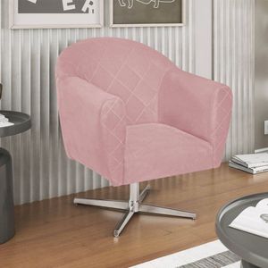 Poltrona Em Suede Base Giratória De Metal Herrera Rosa Bebê