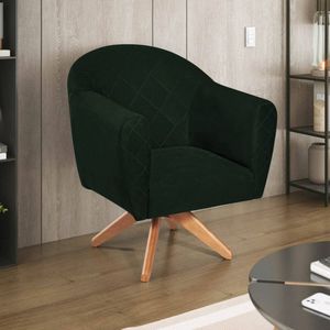 Poltrona Em Suede Base Giratória De Madeira Herrera Verde